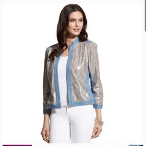 Chico’s Denim and Sequin Embellished Washed Denim Medium Blue Wash Jacket Small